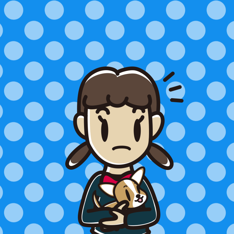 犬を抱いて何かに気付く女子中学生のイラスト【色、背景あり】PNG