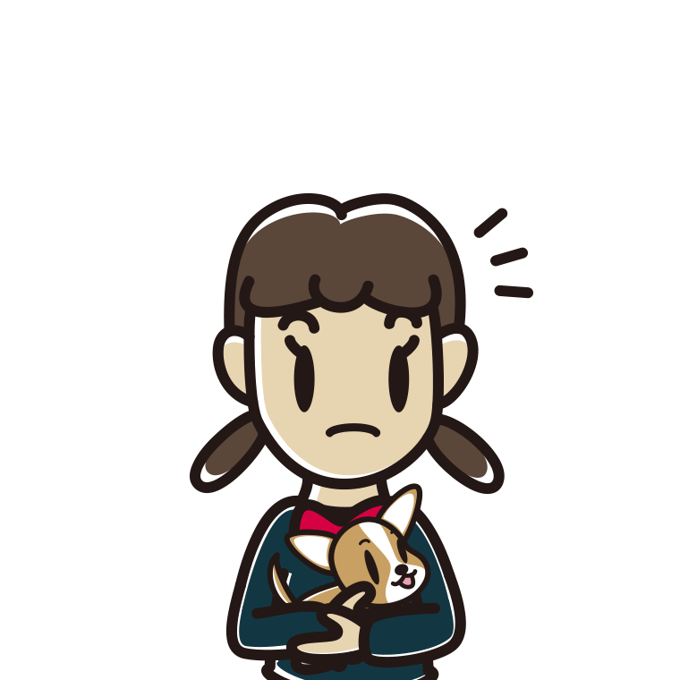 犬を抱いて何かに気付く女子中学生のイラスト【色あり、背景なし】透過PNG
