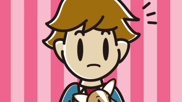 犬を抱いて何かに気付く男子高校生のイラスト【色、背景あり】PNG