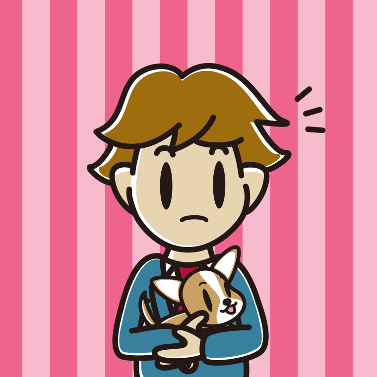 犬を抱いて何かに気付く男子高校生のイラスト【色、背景あり】PNG