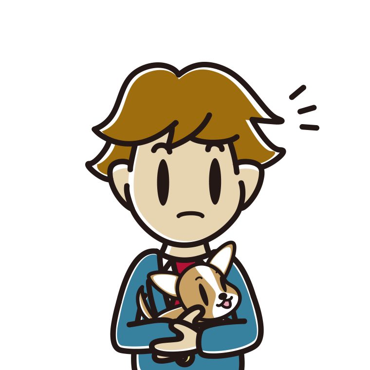 犬を抱いて何かに気付く男子高校生のイラスト【色あり、背景なし】透過PNG
