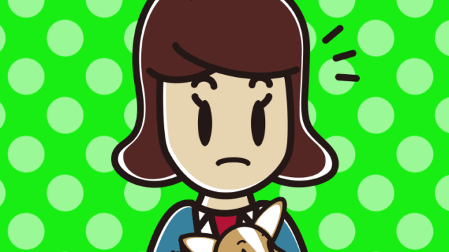 犬を抱いて何かに気付く女子高校生のイラスト【色、背景あり】PNG