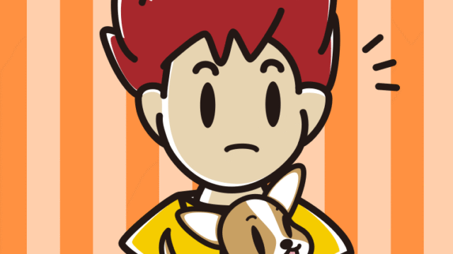 犬を抱いて何かに気付く男子大学生のイラスト【色、背景あり】PNG