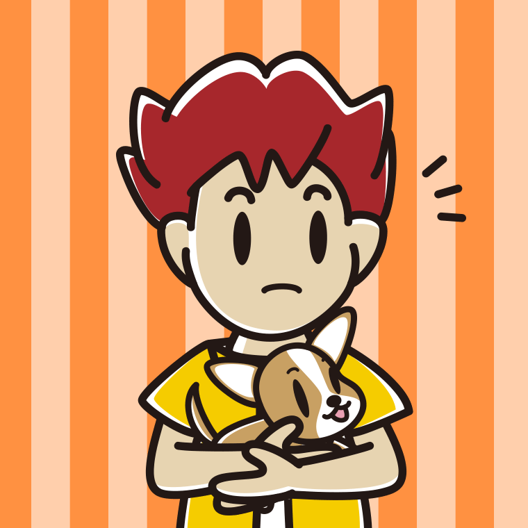 犬を抱いて何かに気付く男子大学生のイラスト【色、背景あり】PNG