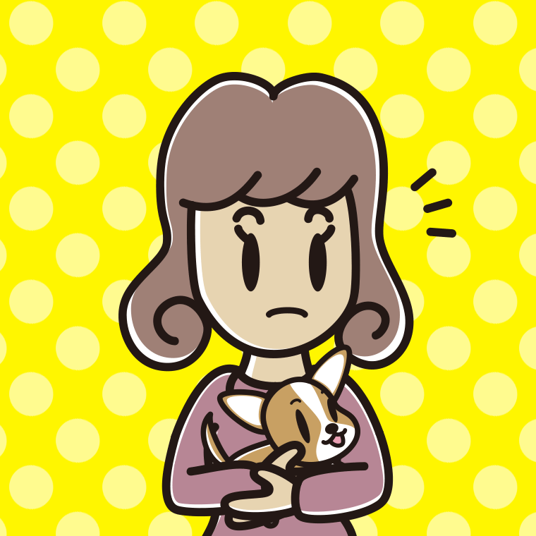 犬を抱いて何かに気付く女子大学生のイラスト【色、背景あり】PNG