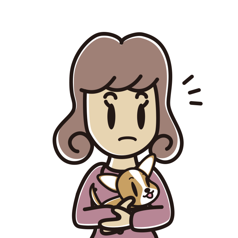 犬を抱いて何かに気付く女子大学生のイラスト【色あり、背景なし】透過PNG