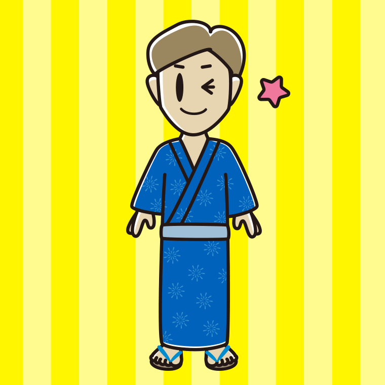 ウインクする浴衣姿の男性のイラスト【色、背景あり】PNG