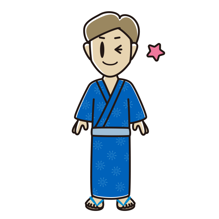 ウインクする浴衣姿の男性のイラスト【色あり、背景なし】透過PNG