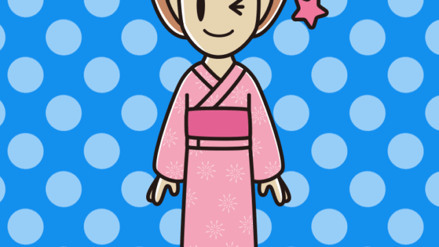 ウインクする浴衣姿の女性のイラスト【色、背景あり】PNG