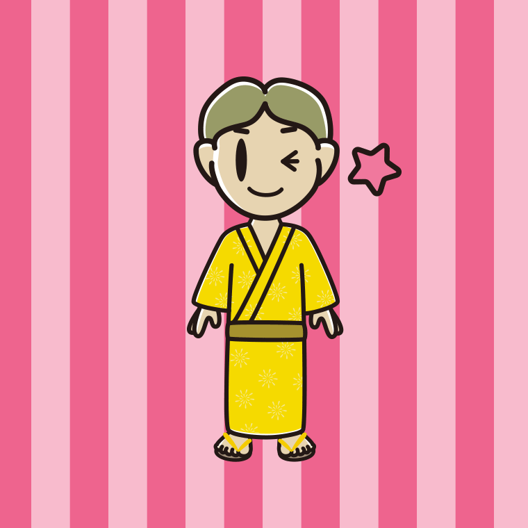 ウインクする浴衣姿の小学生男子のイラスト【色、背景あり】PNG