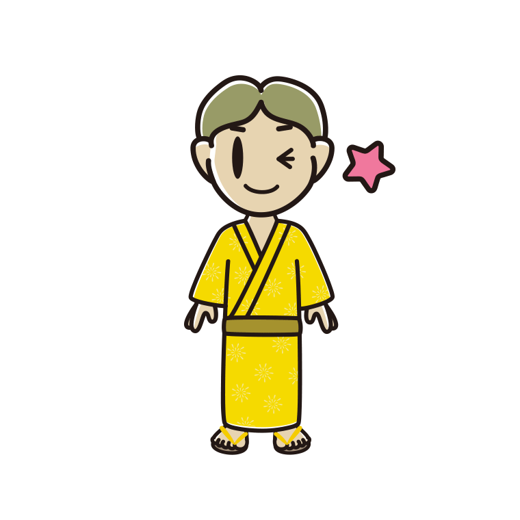 ウインクする浴衣姿の小学生男子のイラスト【色あり、背景なし】透過PNG