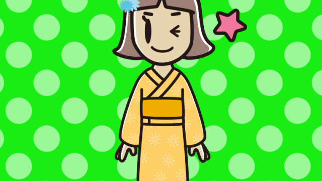 ウインクする浴衣姿の小学生女子のイラスト【色、背景あり】PNG