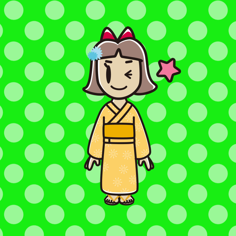 ウインクする浴衣姿の小学生女子のイラスト【色、背景あり】PNG