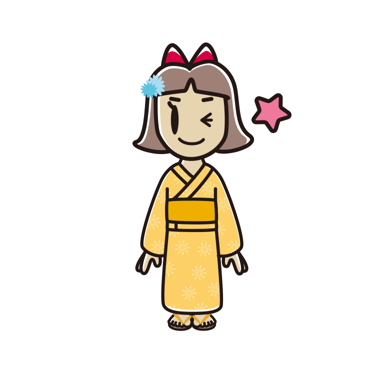 ウインクする浴衣姿の小学生女子のイラスト【色あり、背景なし】透過PNG