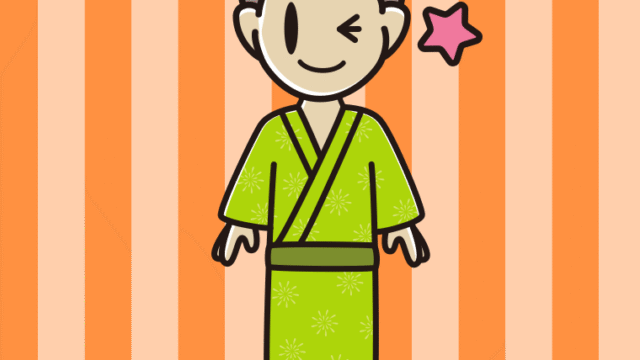 ウインクする浴衣姿の男子中学生のイラスト【色、背景あり】PNG