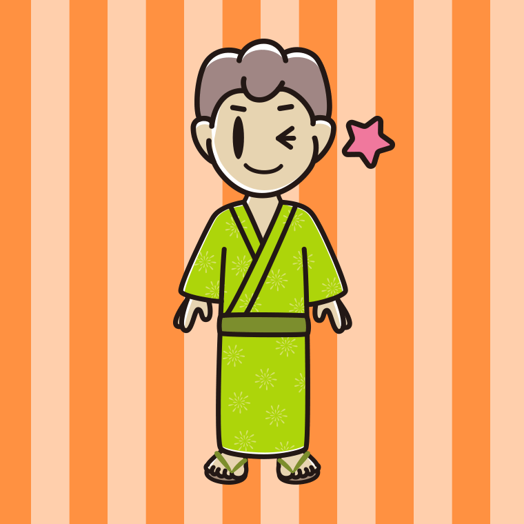ウインクする浴衣姿の男子中学生のイラスト【色、背景あり】PNG