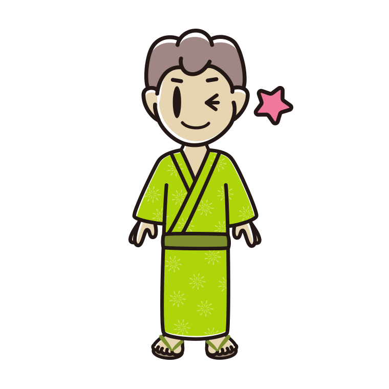 ウインクする浴衣姿の男子中学生のイラスト【色あり、背景なし】透過PNG