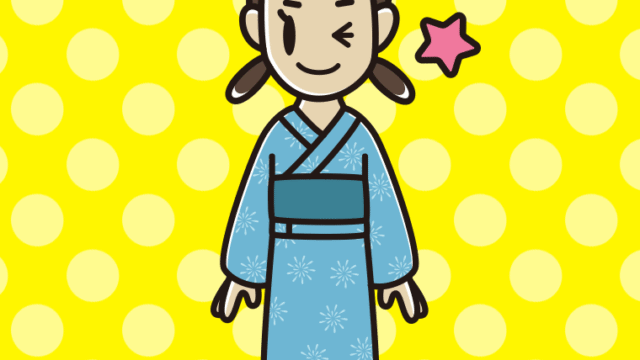 ウインクする浴衣姿の女子中学生のイラスト【色、背景あり】PNG