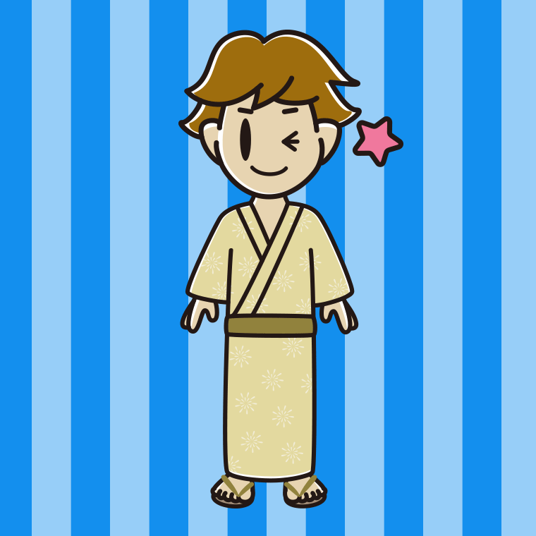 ウインクする浴衣姿の男子高校生のイラスト【色、背景あり】PNG