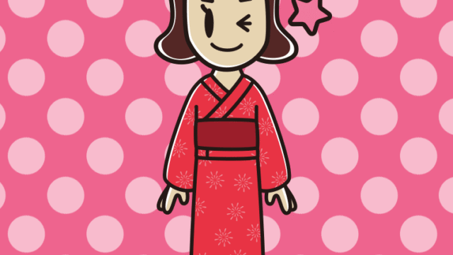 ウインクする浴衣姿の女子高校生のイラスト【色、背景あり】PNG