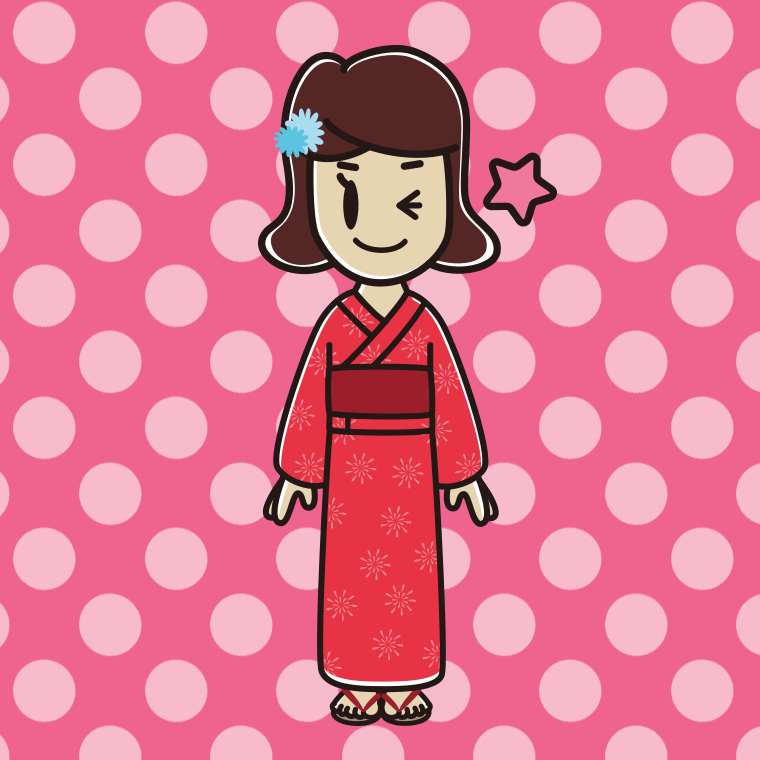 ウインクする浴衣姿の女子高校生のイラスト【色、背景あり】PNG