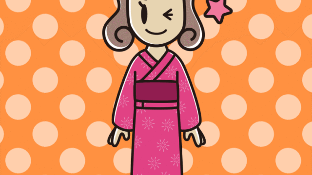 ウインクする浴衣姿の女子大学生のイラスト【色、背景あり】PNG