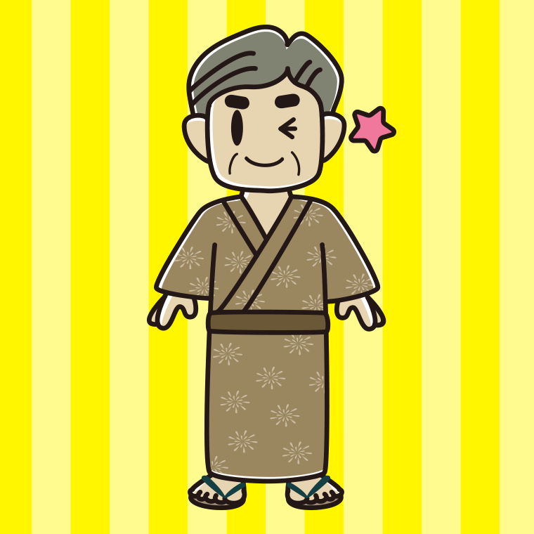 ウインクする浴衣姿のおじさんのイラスト【色、背景あり】PNG