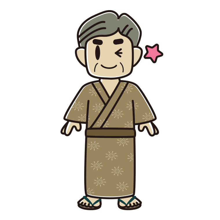ウインクする浴衣姿のおじさんのイラスト【色あり、背景なし】透過PNG