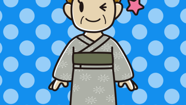 ウインクする浴衣姿のおばさんのイラスト【色、背景あり】PNG
