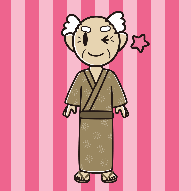 ウインクする浴衣姿のおじいさんのイラスト【色、背景あり】PNG