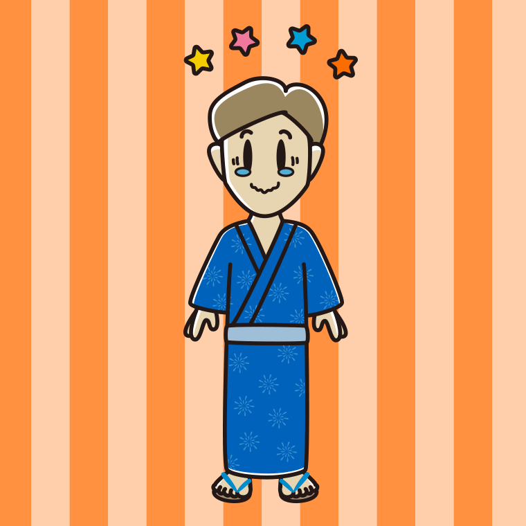 ジーンとする浴衣姿の男性のイラスト【色、背景あり】PNG