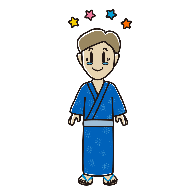 ジーンとする浴衣姿の男性のイラスト【色あり、背景なし】透過PNG