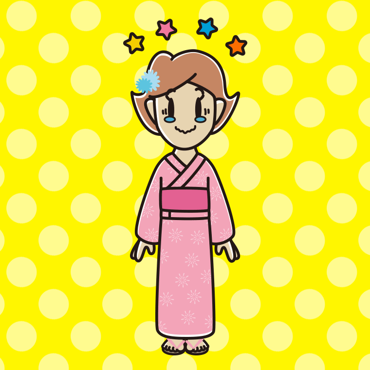 ジーンとする浴衣姿の女性のイラスト【色、背景あり】PNG