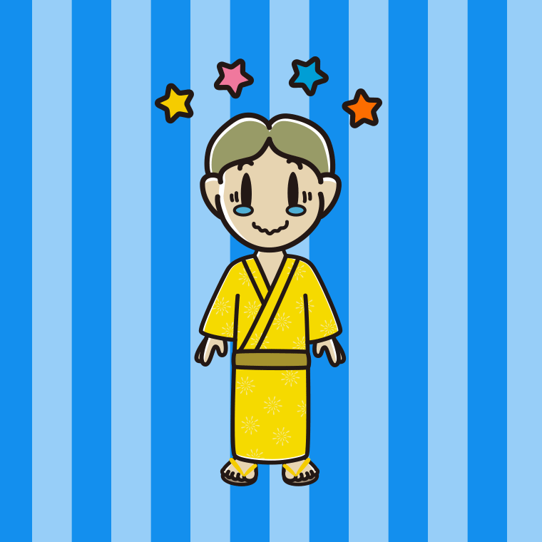 ジーンとする浴衣姿の小学生男子のイラスト【色、背景あり】PNG