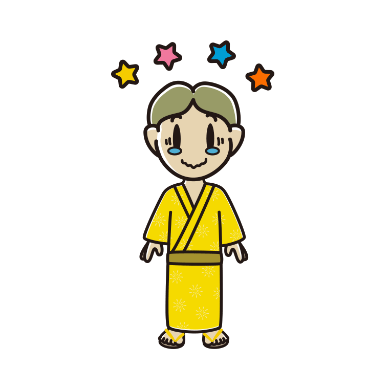 ジーンとする浴衣姿の小学生男子のイラスト【色あり、背景なし】透過PNG