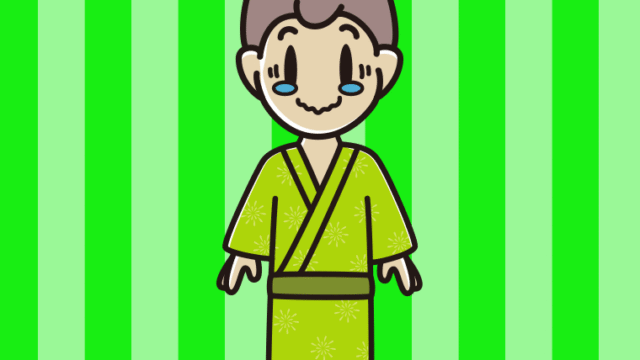 ジーンとする浴衣姿の男子中学生のイラスト【色、背景あり】PNG