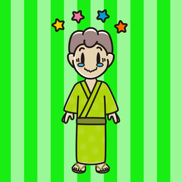 ジーンとする浴衣姿の男子中学生のイラスト【色、背景あり】PNG