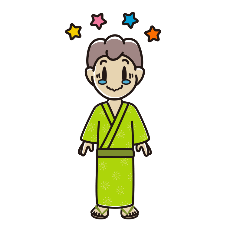 ジーンとする浴衣姿の男子中学生のイラスト【色あり、背景なし】透過PNG
