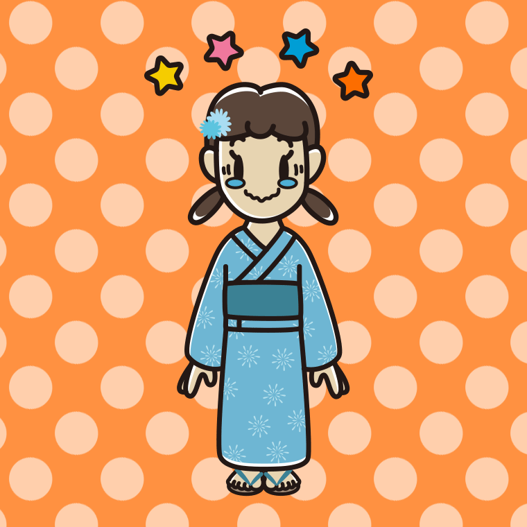 ジーンとする浴衣姿の女子中学生のイラスト【色、背景あり】PNG