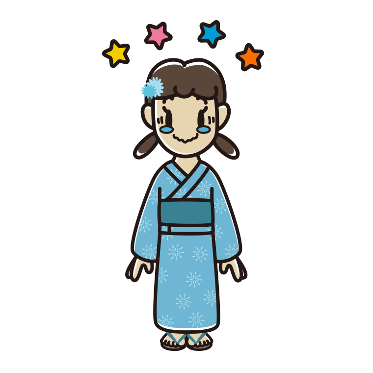 ジーンとする浴衣姿の女子中学生のイラスト【色あり、背景なし】透過PNG