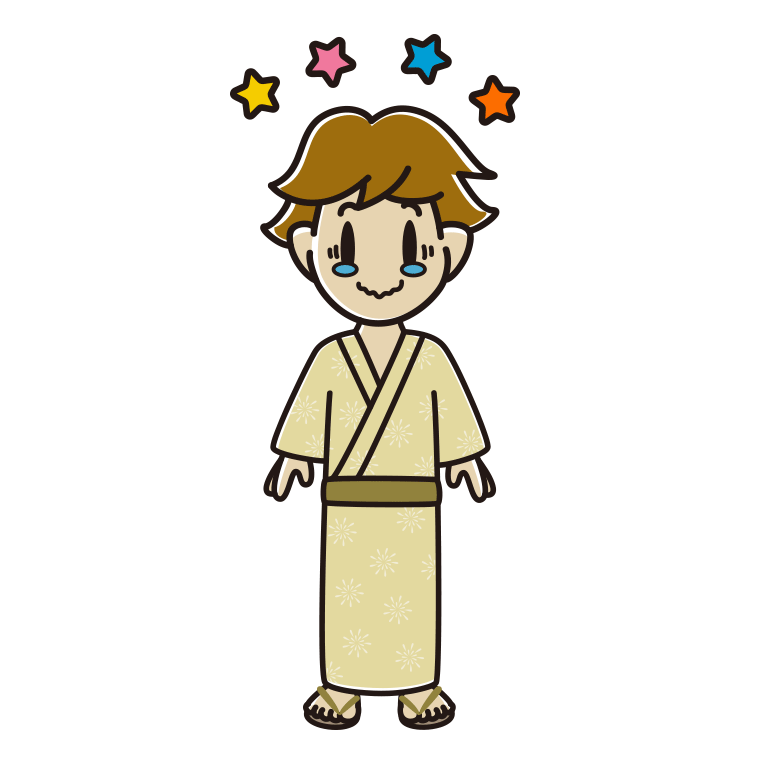 ジーンとする浴衣姿の男子高校生のイラスト【色あり、背景なし】透過PNG