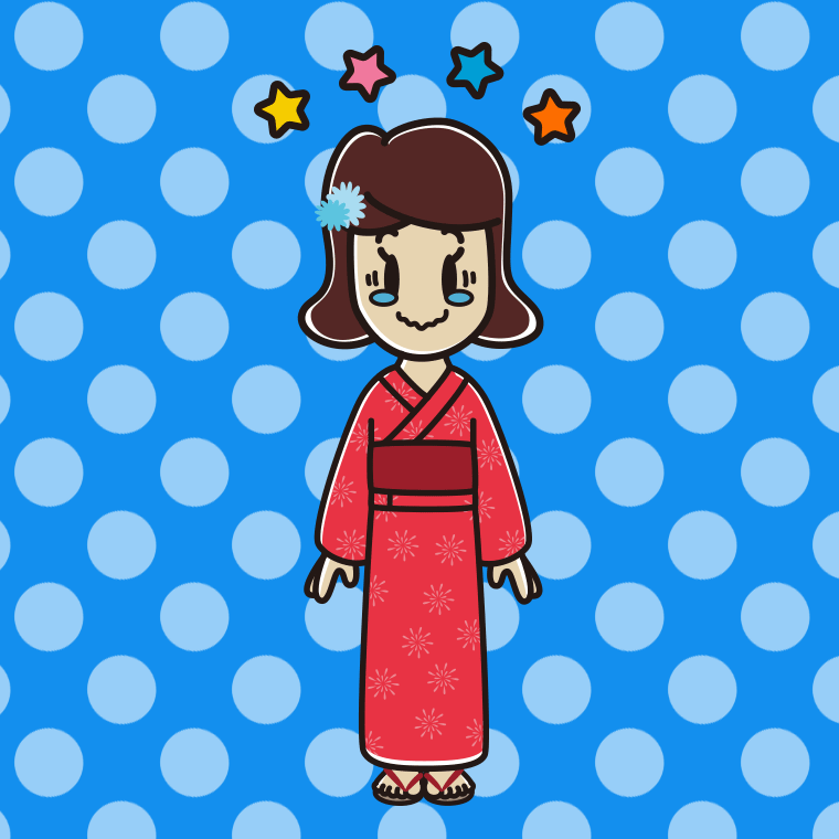 ジーンとする浴衣姿の女子高校生のイラスト【色、背景あり】PNG