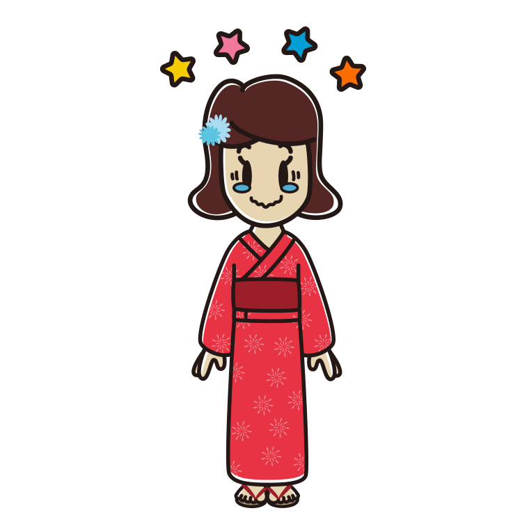 ジーンとする浴衣姿の女子高校生のイラスト【色あり、背景なし】透過PNG