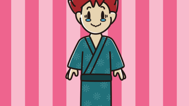 ジーンとする浴衣姿の男子大学生のイラスト【色、背景あり】PNG