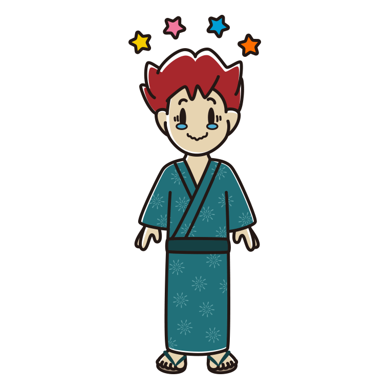 ジーンとする浴衣姿の男子大学生のイラスト【色あり、背景なし】透過PNG