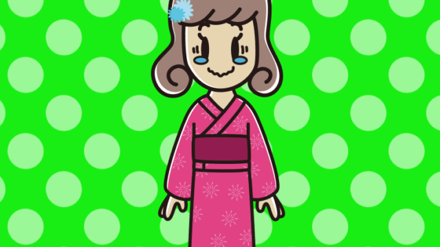 ジーンとする浴衣姿の女子大学生のイラスト【色、背景あり】PNG