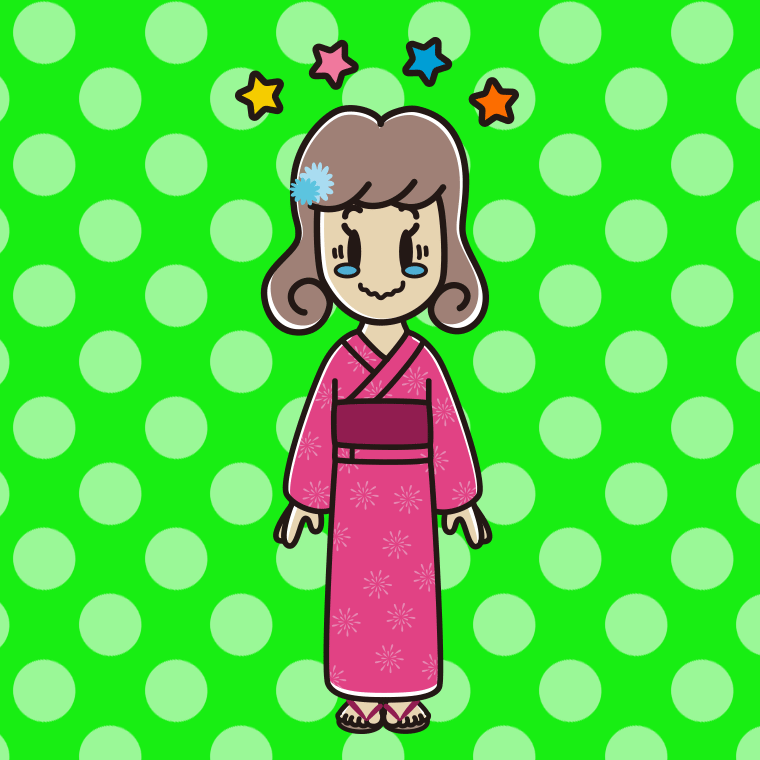 ジーンとする浴衣姿の女子大学生のイラスト【色、背景あり】PNG