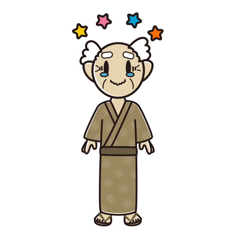 ジーンとする浴衣姿のおじいさんのイラスト【色あり、背景なし】透過PNG