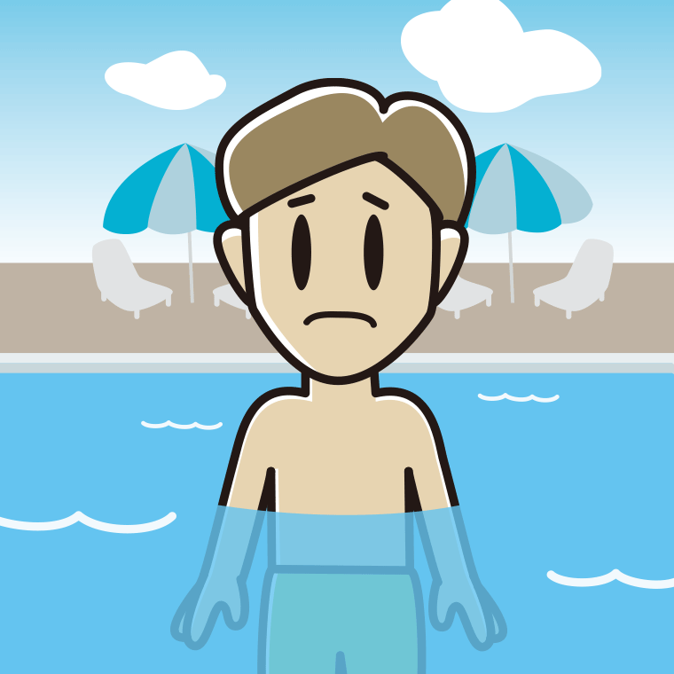 プールに入って困る男性のイラスト【色、背景あり】PNG
