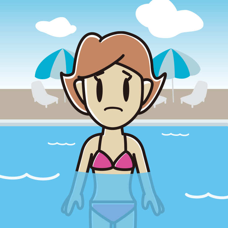 プールに入って困る女性のイラスト【色、背景あり】PNG